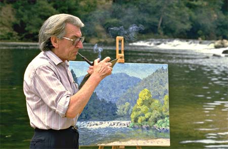 Le peintre achevant une toile au bord du Doubs